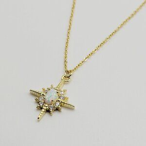 Gold Plated 925 Sterling Silver Star Opal Necklace Chain Pendant Women's Jewelry